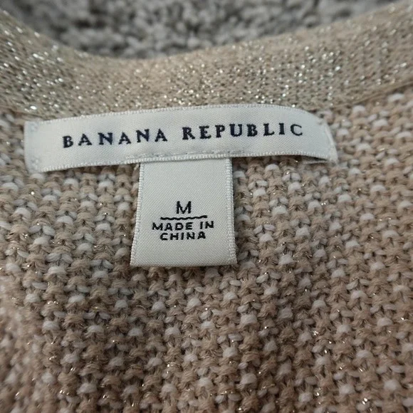 Banana Republic Cardigan Womens M Beige Metallic Knit Button Sweater Jacket Coat - Picture 3 of 10